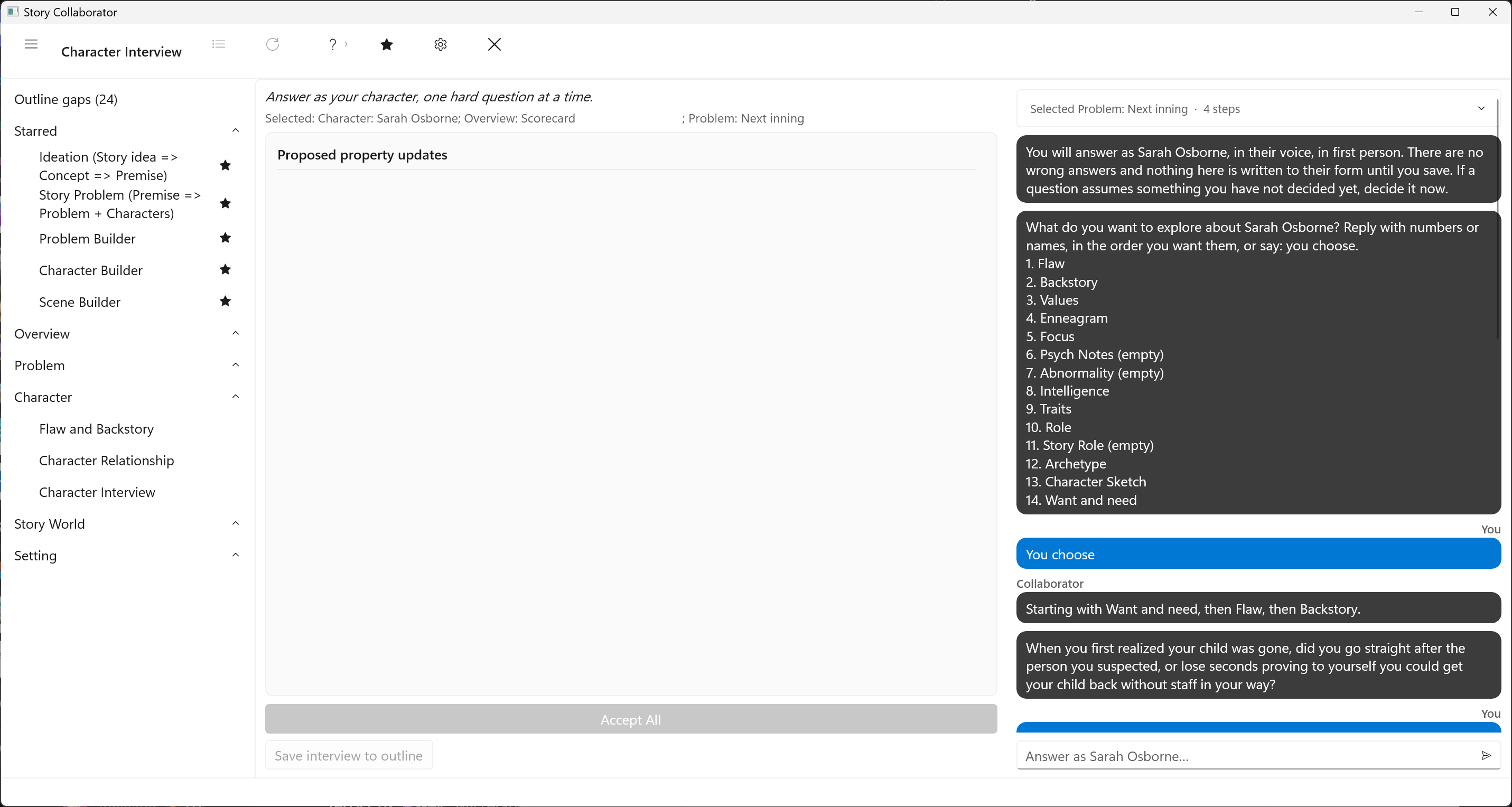 Character Interview at the start: first question in the chat