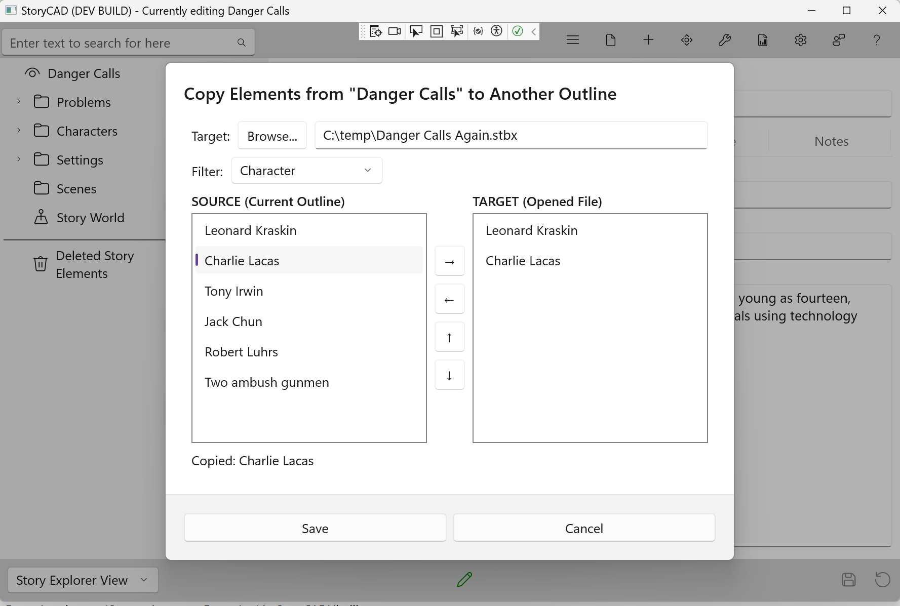 Copy Elements dialog